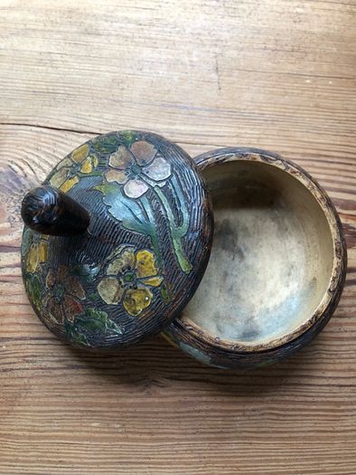 Vintage Handcrafted Wooden Trinket Box Decorative Carved Flowers