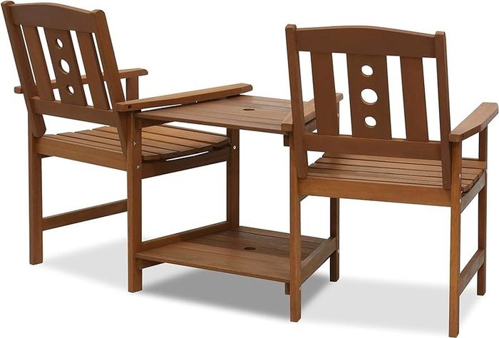 FREE P&P Outdoor Hardwood Jack & Jill Chair Set, Wood, Natural, 162.1 (W) x 91.4 (H) x 72.9 (D) cm