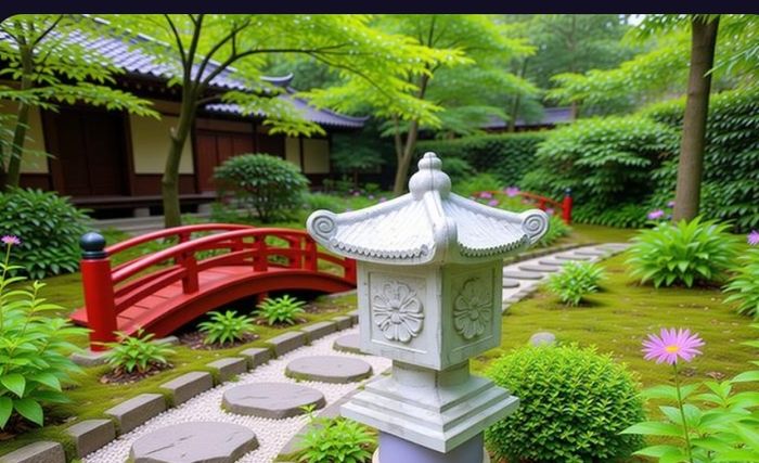 Japanese-style concrete garden lantern ornament,  Pagoda