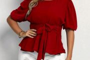 SHEIN Red Puff Sleeve Belted Blouse. Size 16. New