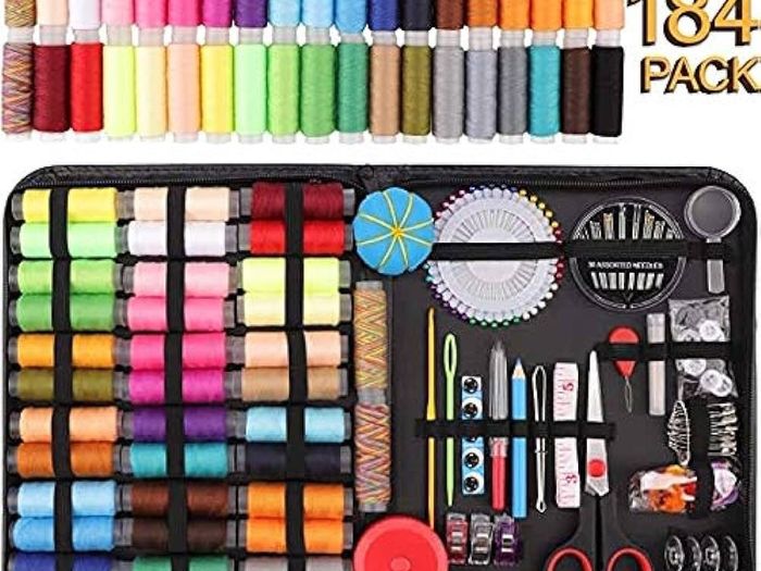 NEW SALE | 184 Pcs Premium Large Sewing Supplies with PU Case,38 XL Thread Spools,Scissors,Thimble,Threader,Needle,Suitable for Traveller,Adults,Kids,Beginner,Emergency,DIY and Home Button Repair Kit