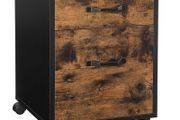 Pedestal with 2 drawers on casters, Mobile Office Storage, for Documents, A4 Format, Hanging files, Industrial Style, Rustic Brown and Black