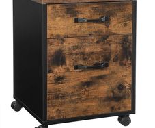 Pedestal with 2 drawers on casters, Mobile Office Storage, for Documents, A4 Format, Hanging files, Industrial Style, Rustic Brown and Black