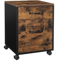 Pedestal with 2 drawers on casters, Mobile Office Storage, for Documents, A4 Format, Hanging files, Industrial Style, Rustic Brown and Black