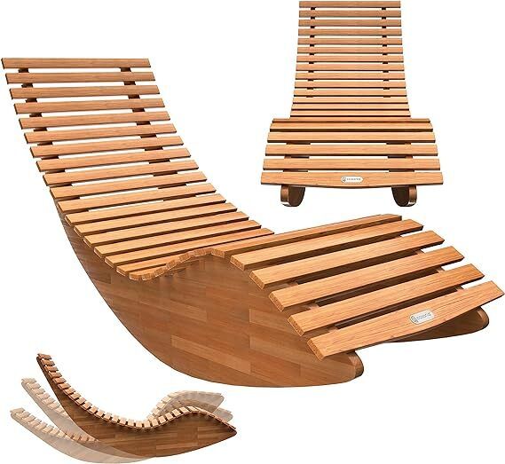 Garden Lounger  Swing Lounger FSC Certified Acacia Wood Ergonomic Pre-Assembled Slats Rocker Function Garden Lounger Sun Lounger Sauna Lounger, brown