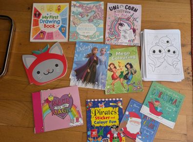 Various Colouring books & big bundle of lose sheets