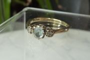 Vintage 9ct Gold Aquamarine and Diamond Three Stone Ring, Size O