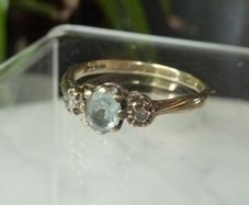 Vintage 9ct Gold Aquamarine and Diamond Three Stone Ring, Size O