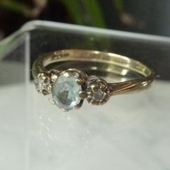 Vintage 9ct Gold Aquamarine and Diamond Three Stone Ring, Size O