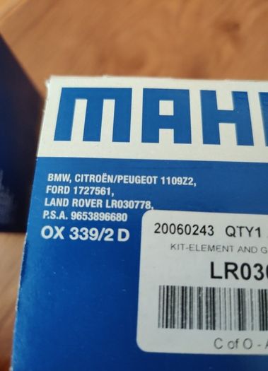 2 X Mahle Oil Filters ( Pn: Ox 339/2 D & Lr030778g)