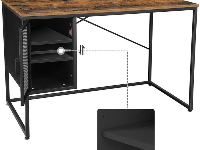 _Computer Desk with Mesh Door and Adjustable Shelf Industrial Steel Frame Vintage Brown/Black