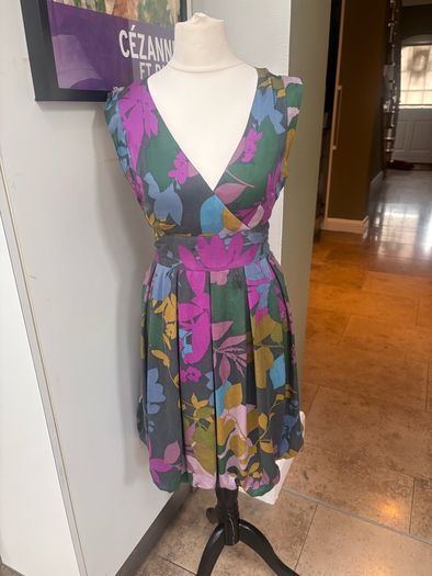 WAREHOUSE 100% Silk Wrap Dress UK 8 Floral Wedding Guest
