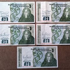 IRELAND - Lot Set of 5 Banknotes: 1 Pound Punt 1980-1989 P 70 (VF-UNC)