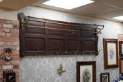 Large Arts &amp; Crafts Style Oak &amp; Brass Wall Coat Rack c.1900