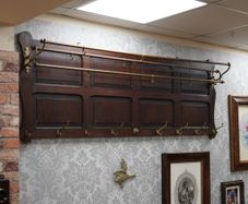 Large Arts & Crafts Style Oak & Brass Wall Coat Rack c.1900
