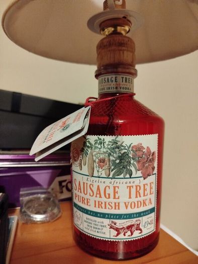 Handcrafted Sausage Tree Irish Vodka Bottle Lamp - Unique Home Decor