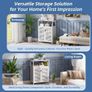 Bathroom Floor Storage Cabinet, Freestanding Bamboo Side Storage Organizer with Double Doors and Open Shelves, Space Saving Small Kitchen Cupboard, White Image 4