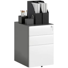 Filing cabinet, Rolling cabinet, 3 Drawers & Hanging File, Lock, Steel Housing, 39x48x59 cm, White+Gray
