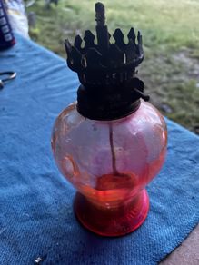 Vintage red bowl oil lamp