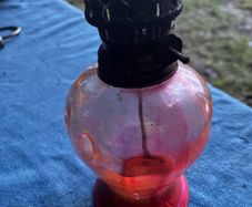 Vintage red bowl oil lamp