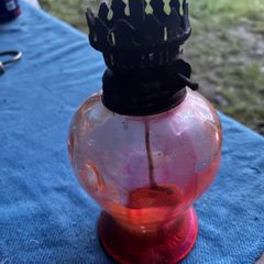 Vintage red bowl oil lamp