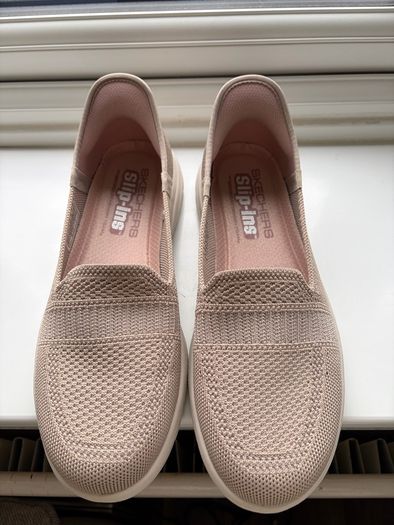 skechers beige slip ons