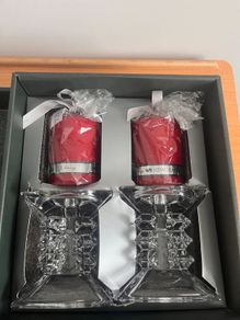 Candle Holder with Red Candle, Pair