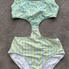 Solid and Striped one-piece swimsuit