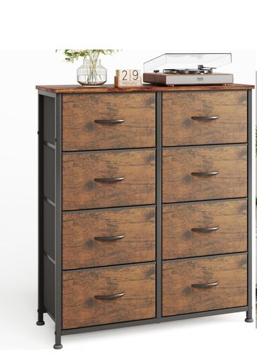 8 Drawers Chest of Drawers, Fabric Storage Dresser Vertical with Spacious Wooden Tabletop