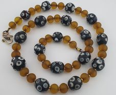 Antique Venetian African Style Eyes & Yellow Brown African Glass Beads Necklaces