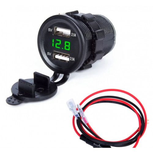4671 Car Motorcycle Cigarette Lighter Dual USB Charger 12/24V Green Light