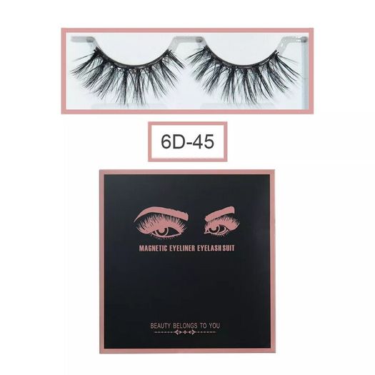 Magnetic Eyelashes with Magnetic Eyeliner and Tweezer - 3 Pair Set - Long Lashes - Size 6D-45