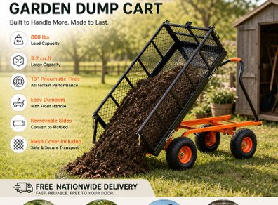 Heavy Duty Garden Dump Cart  880 lb Capacity Yard Wagon with Removable Sides & Easy Tip Function