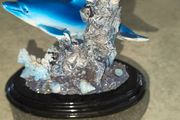 Lovely Quality 2 Blue Dolphin's Figurine On Stone Plinth,could Used As Papper Wighte.