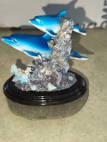 Lovely Quality 2 Blue Dolphin's Figurine On Stone Plinth,could Used As Papper Wighte.
