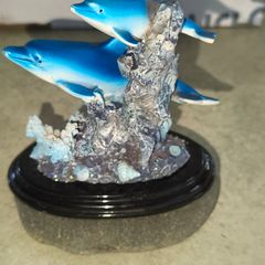 Lovely Quality 2 Blue Dolphin's Figurine On Stone Plinth,could Used As Papper Wighte.