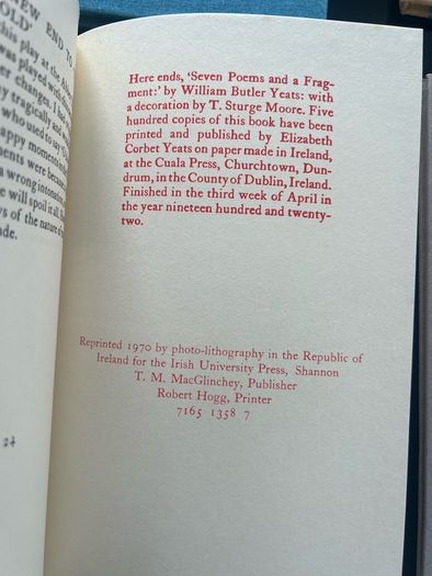 W B Yeats Cuala Press 8 Books J M Synge Seven Poems