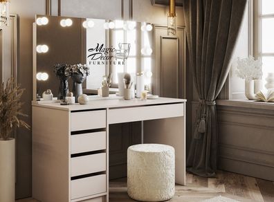 Glamour Vanity Table with Hollywood mirror CASHMERE
