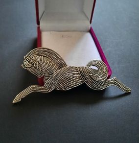 Art Deco Celtic Style Horse Silver Tone Galloping Horse Brooch Shawl Pin