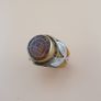 Vintage Etched Carnelian Agate Brass with Silver inlay Flower desgin Ring Image 9