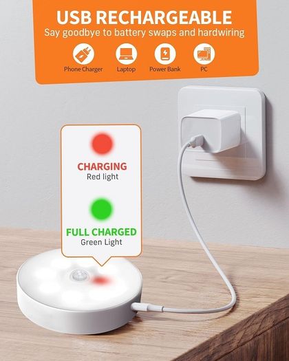 6 Motion Sensor Lights Indoor Cool White (Magnetic / USB Charging)