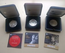 Irish Musician Series.Silver Proof Coins. Rory Gallagher, Phil Lynott and Luke Kelly