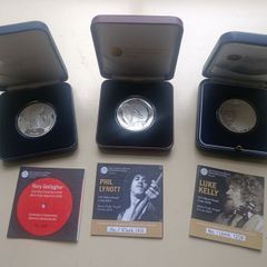 Irish Musician Series.Silver Proof Coins. Rory Gallagher, Phil Lynott and Luke Kelly