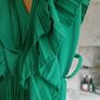 Boutique stunning green pleated wide leg catsuit jumpsuit playsuit frills S/M 8 10 12 New  party Image 7