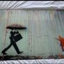 Banksy Umbrella Man Rainbow Rain Girl Glass Wall Art Image 2