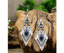 Silver Boho Style Earrings with Blue Stones - nice gift