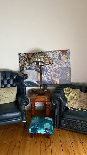 Chesterfield Blue Leather Couch Suite
