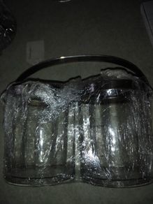 Twin 1937 Glass Preserve With Silver Plated Lids And Handle.