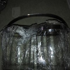 Twin 1937 Glass Preserve With Silver Plated Lids And Handle.