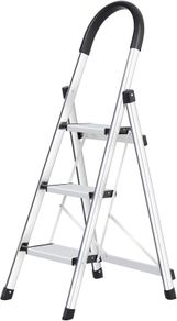 4-Step Stool Ladder Portable Folding Anti-Slip with Rubber Hand Grip 330lbs Capacity,Silver Household Stepladders